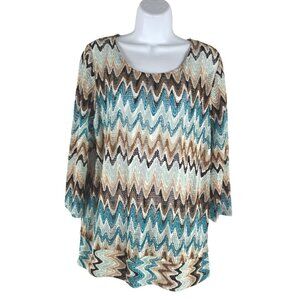 Chico's Travelers Collection Chevron Top Size 2 Multicolored Boho NWT TP-3660